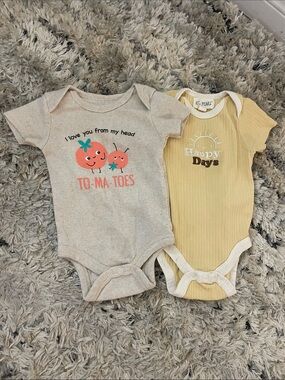 Pearl Yellow Ribbed "Happy Days" & Tan Tomato Graphic One-Pieces